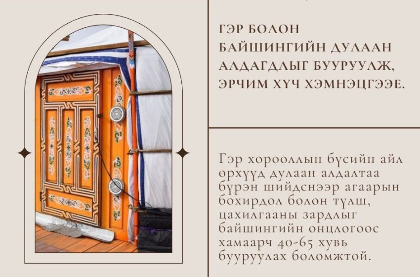 ГЭР БОЛОН БАЙШИНГИЙН ДУЛААН АЛДАГДЛЫГ БУУРУУЛЖ, ЭРЧИМ ХҮЧ ХЭМНЭЦГЭЭЕ